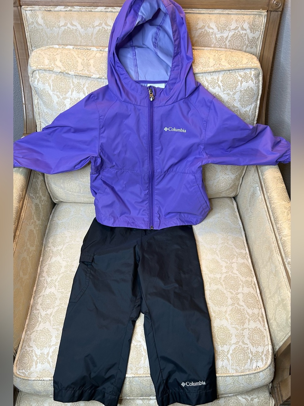 Columbia Purple Hooded Jacket with Black Snow Pants